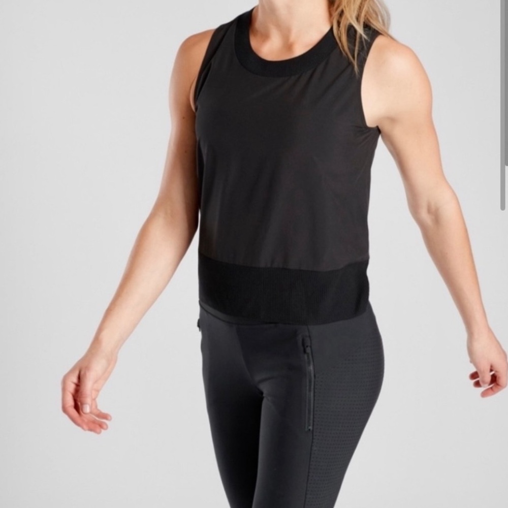 ATHLETA Zephyr Shell Black Rib Knit Tank Top XS